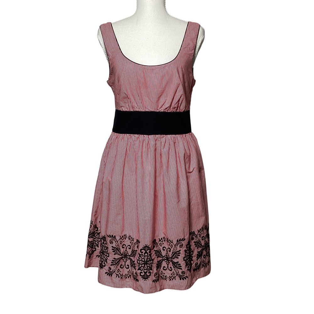Speechless Striped Fit & Flare Dress Junior Size 11 Red White Embroidered Retro